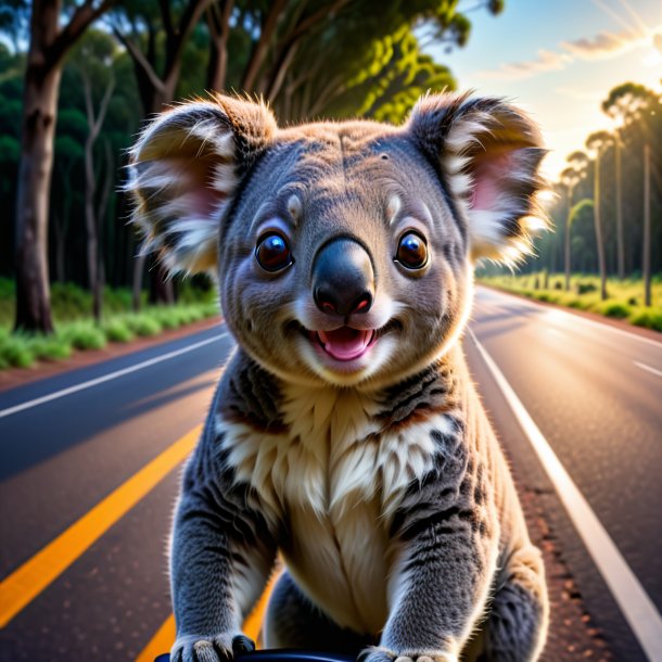 Pic of a smiling of a koala on the road