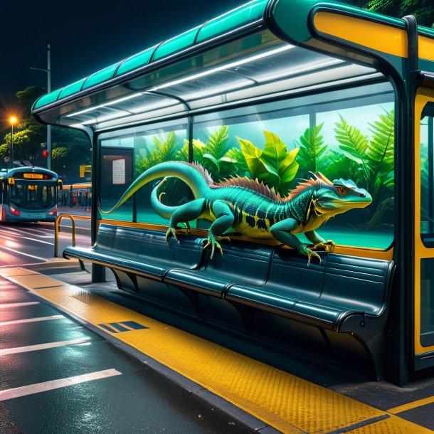 Image of a swimming of a basilisk on the bus stop