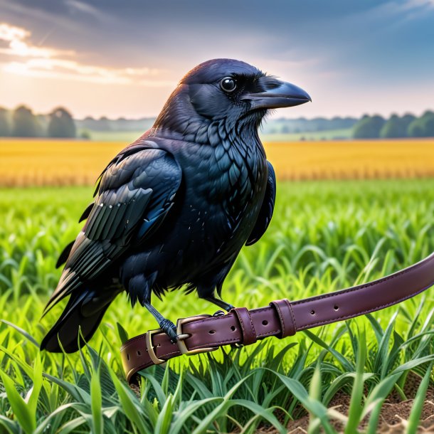 Imagen de un cuervo en un cinturón en el campo