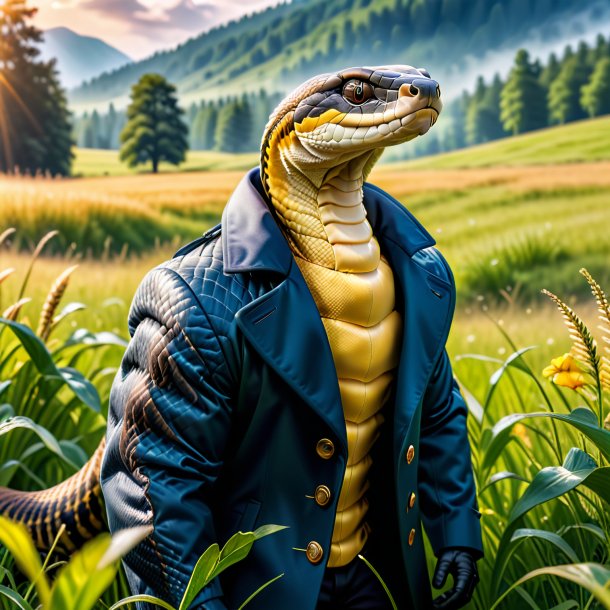 Image of a cobra in a coat in the meadow