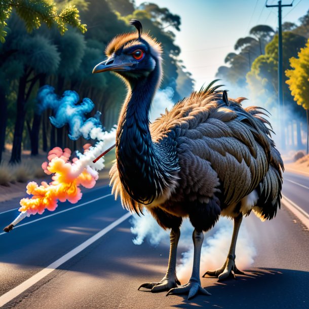 Photo of a smoking of a emu on the road