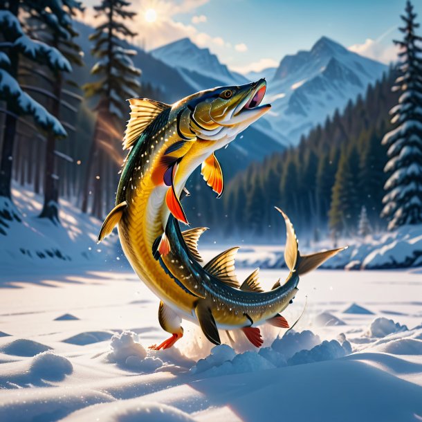 Picture of a dancing of a pike in the snow