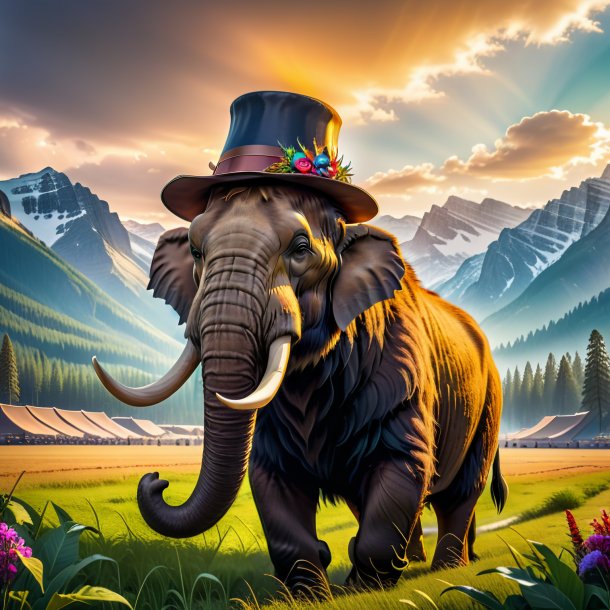 Photo of a mammoth in a hat on the field