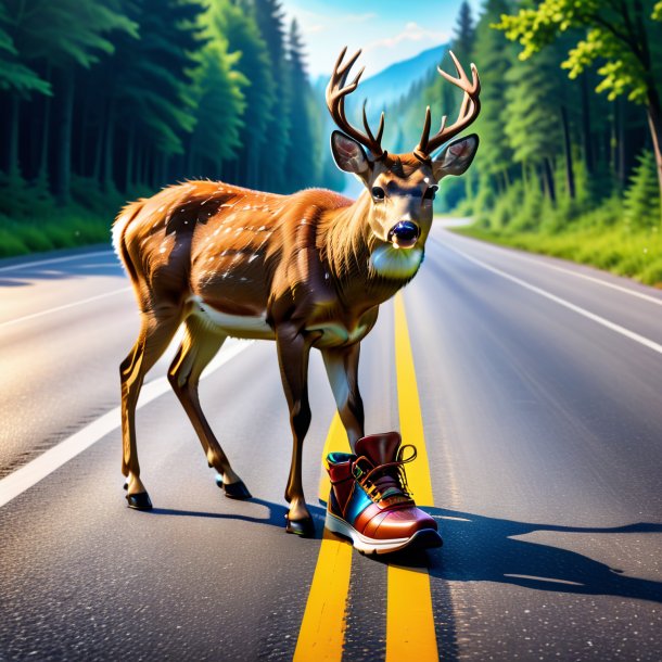 Image d'un cerf dans une chaussure sur la route