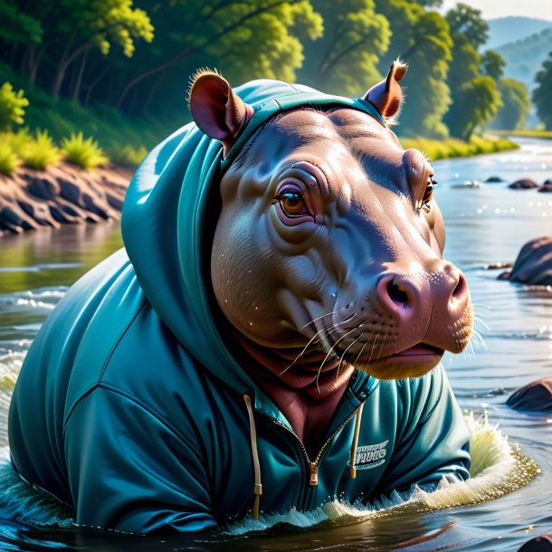 Picture of a hippopotamus in a hoodie in the river