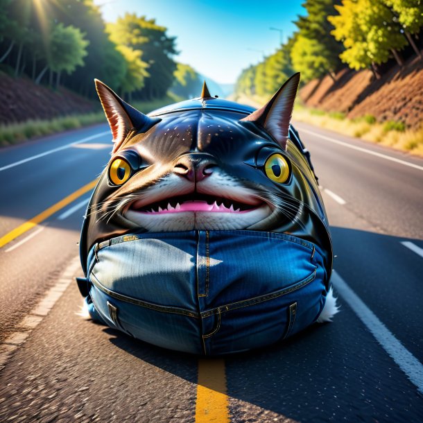 Photo of a tuna in a jeans on the road