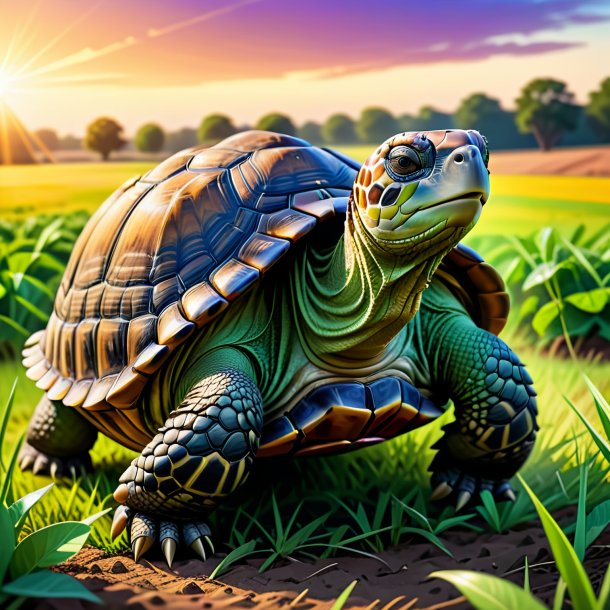 Drawing of a tortoise in a belt on the field