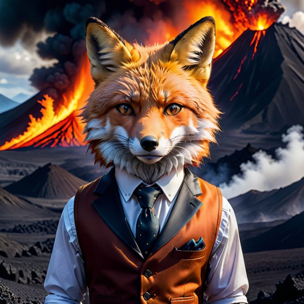 Image d'un renard dans un gilet dans le volcan