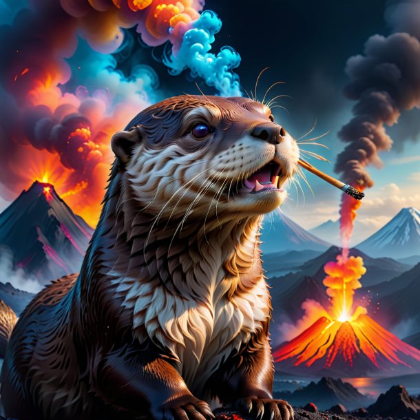 Photo of a smoking of a otter in the volcano