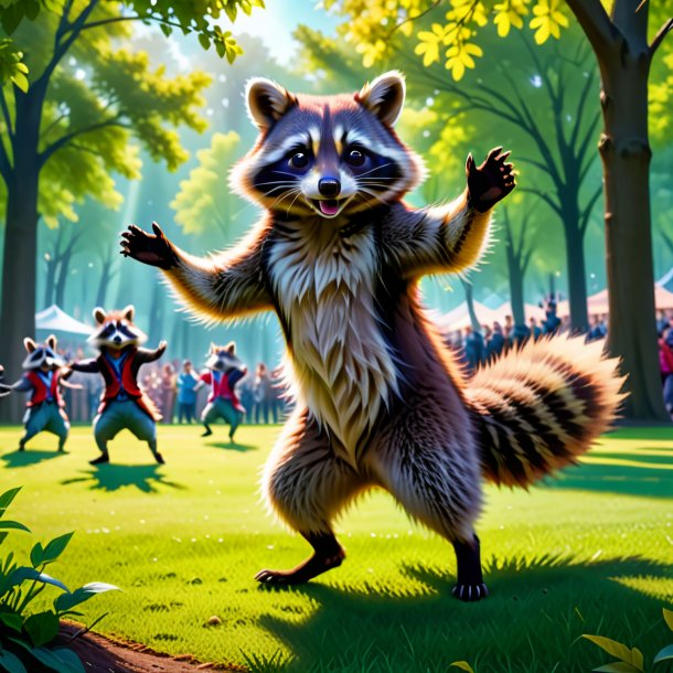 Picture of a dancing of a raccoon in the park