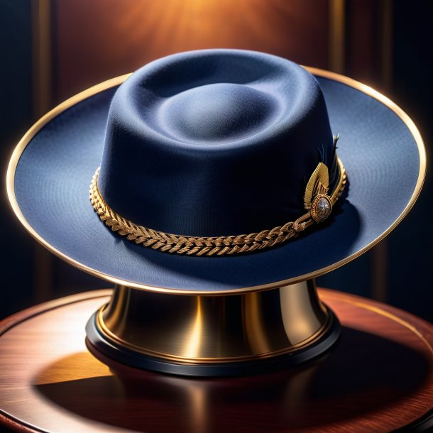 Portrait of a navy blue hat from metal