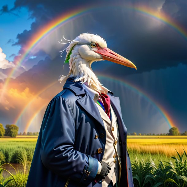 Image of a stork in a coat on the rainbow