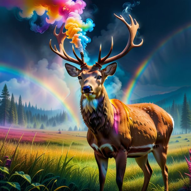 Image of a smoking of a deer on the rainbow