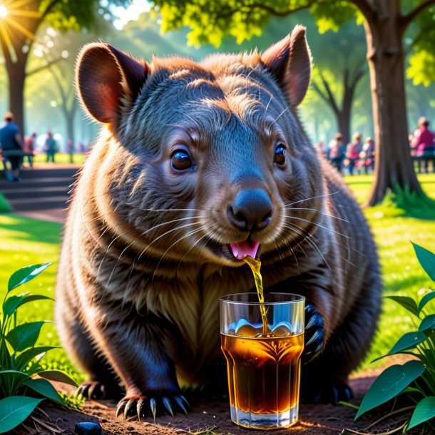 Foto de una bebida de un wombat en el parque