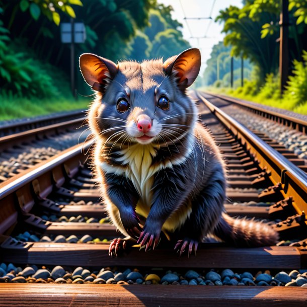 Pic of a swimming of a possum on the railway tracks