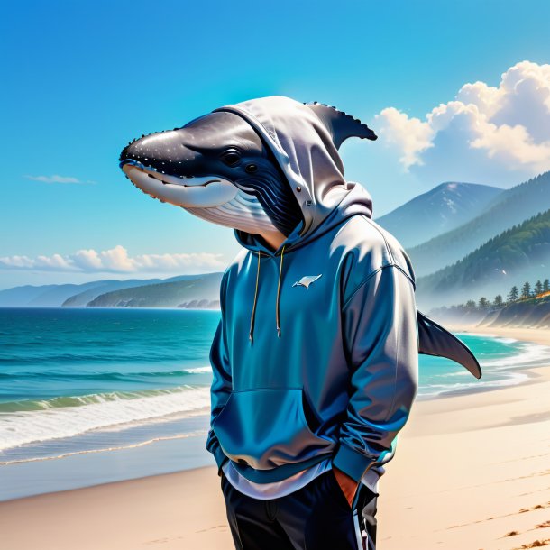 Imagem de uma baleia em um hoodie na praia