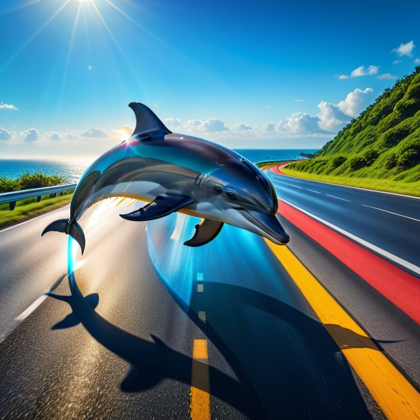 Photo of a dolphin in a belt on the road