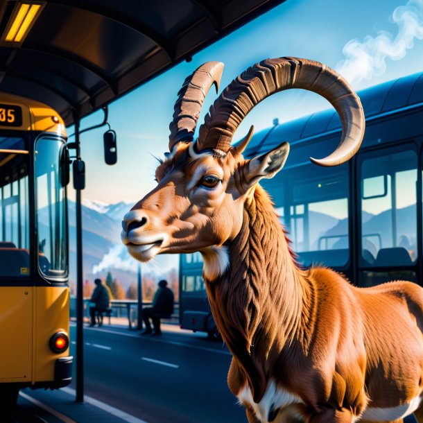 Foto de un fumar de un ibex en la parada de autobús