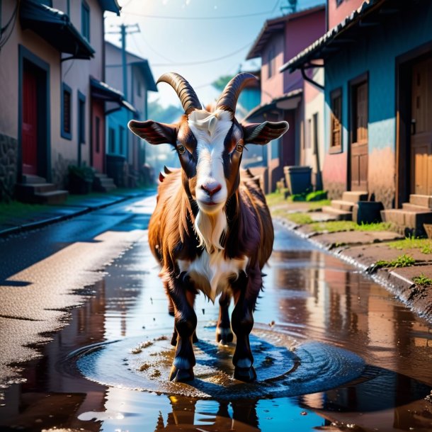 Foto de una cabra enojada en el charco