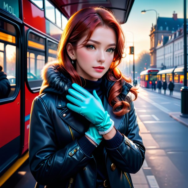 Picture of a mol in a gloves on the bus stop