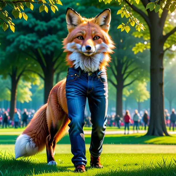 Image of a fox in a jeans in the park