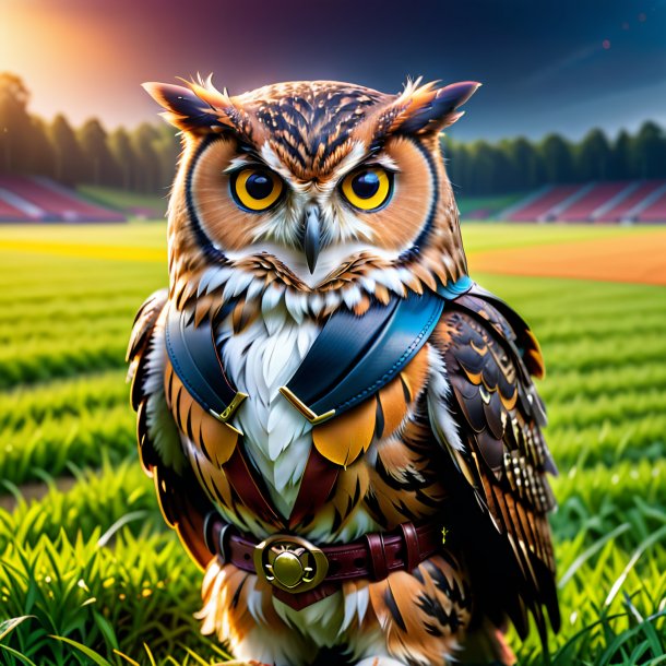 Picture of a owl in a belt on the field