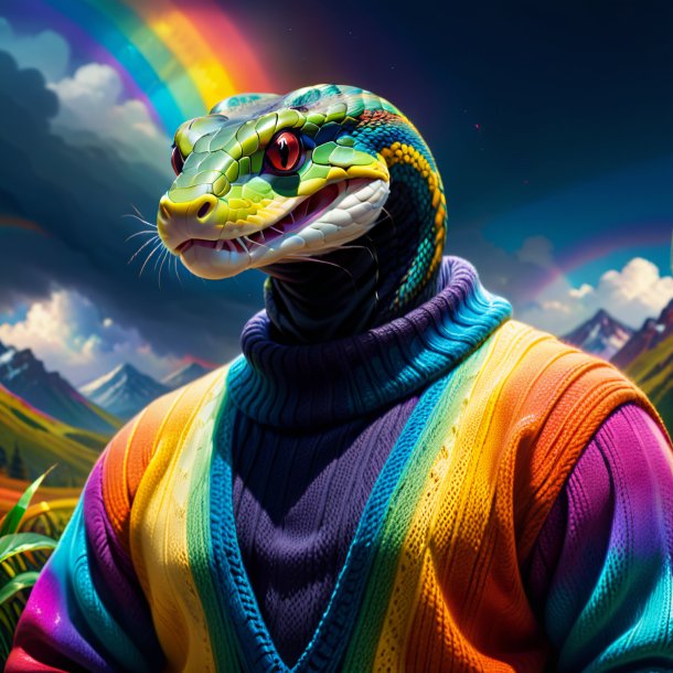 Illustration of a snake in a sweater on the rainbow