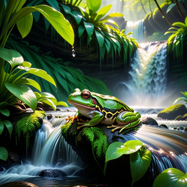 Pic of a sleeping of a frog in the waterfall