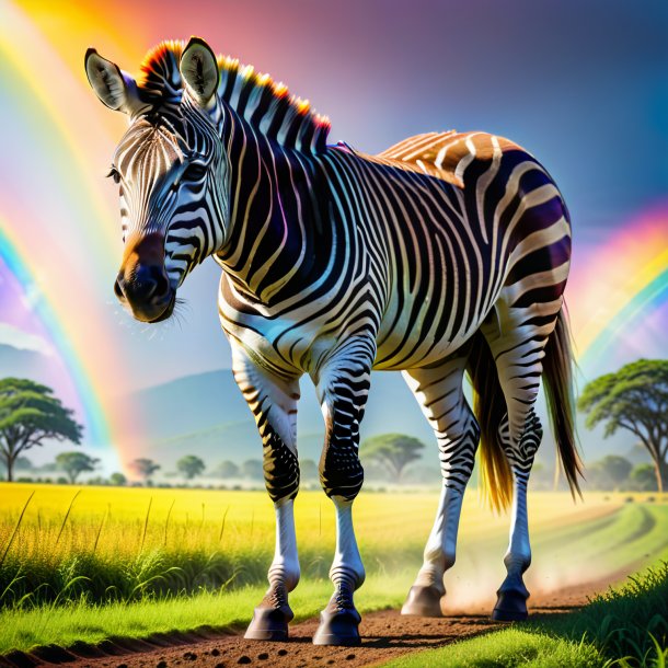 Imagem de uma zebra em uma saia no arco-íris