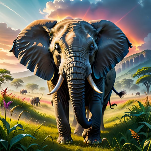 Image of a threatening of a elephant in the meadow