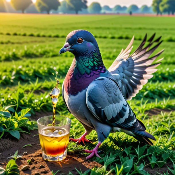 Foto de un trago de una paloma en el campo