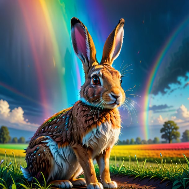 Picture of a crying of a hare on the rainbow