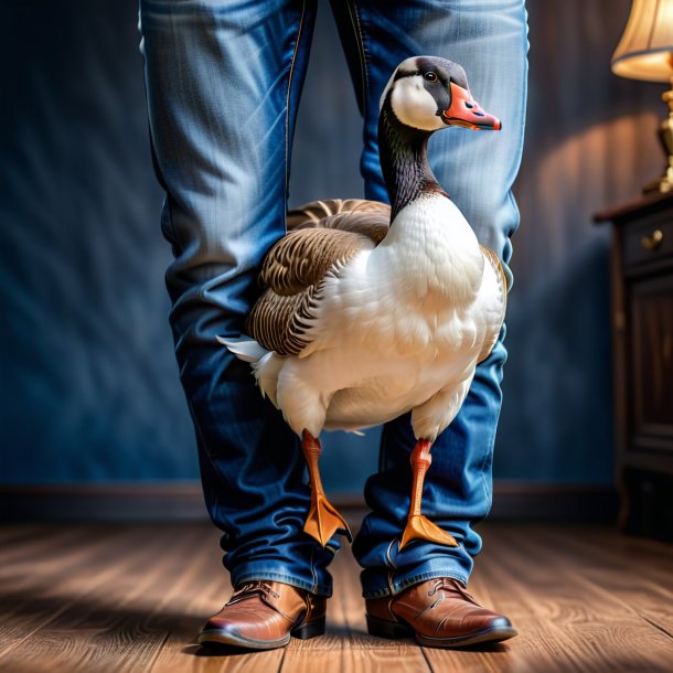 Image of a goose in a blue jeans