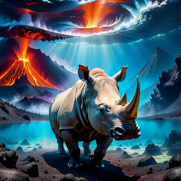 Pic of a swimming of a rhinoceros in the volcano