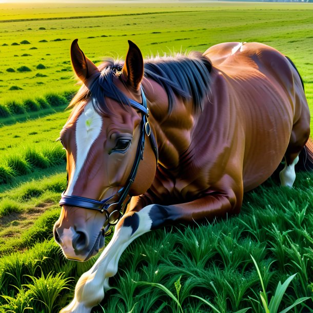 Foto del sueño de un caballo en el campo