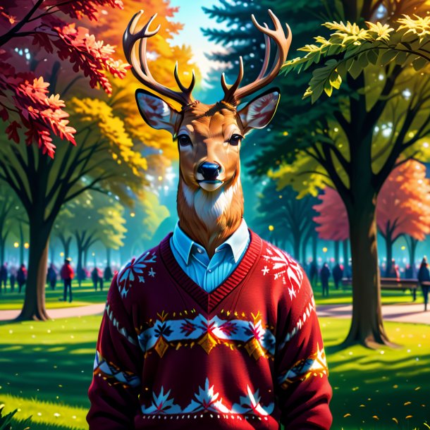 Illustration d'un cerf dans un pull dans le parc