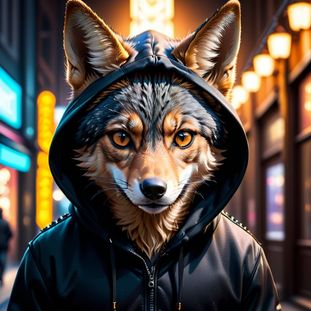 Pic of a jackal in a black hoodie