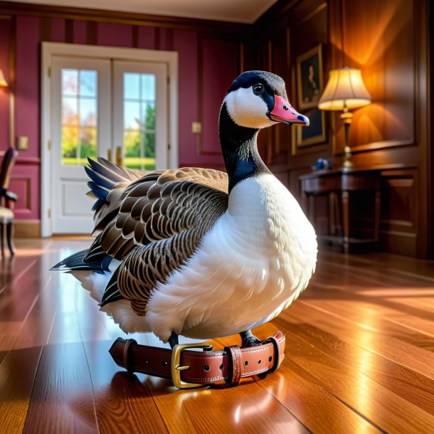 Pic of a goose in a belt in the house