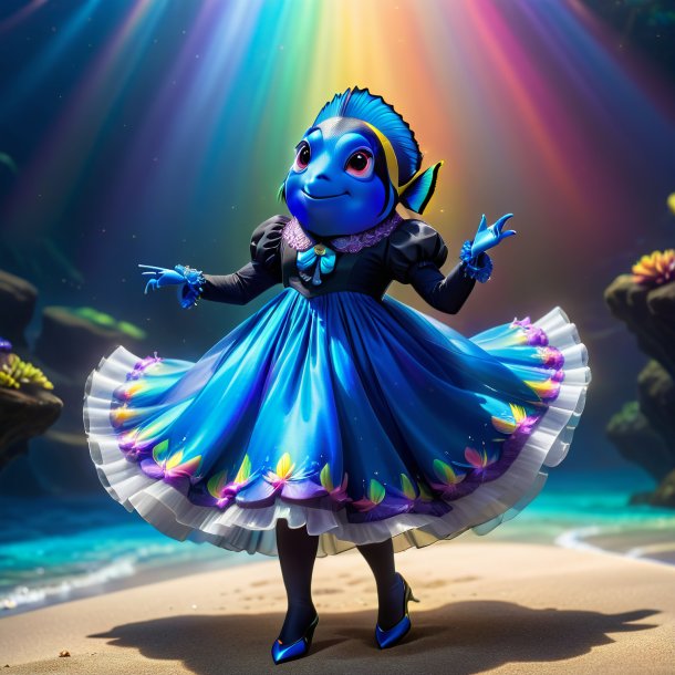 Imagen de un tang azul en un vestido en el arco iris