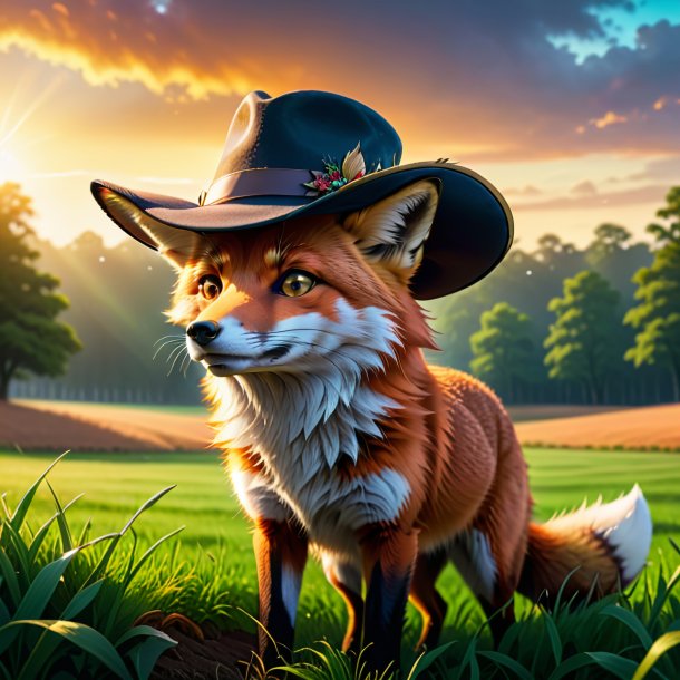 Illustration d'un renard dans un chapeau sur le champ