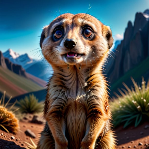 Photo of a crying of a meerkat in the mountains