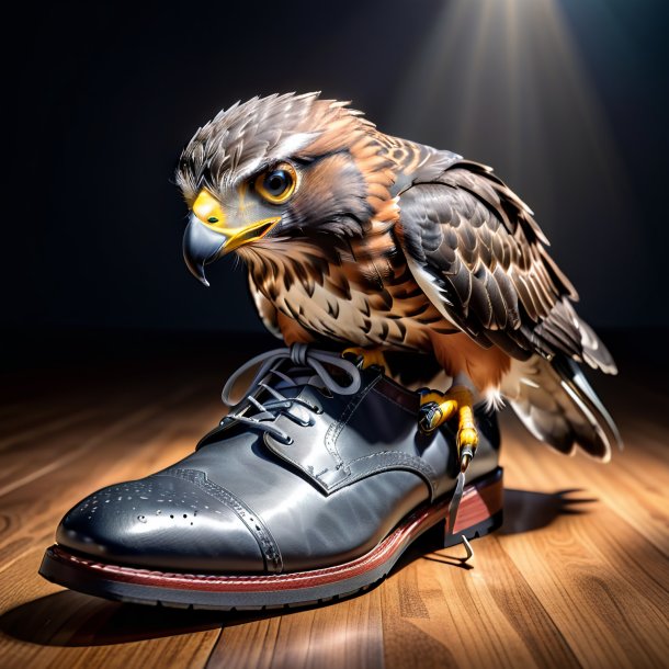 Pic of a hawk in a gray shoes