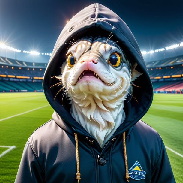 Image of a haddock in a hoodie on the field