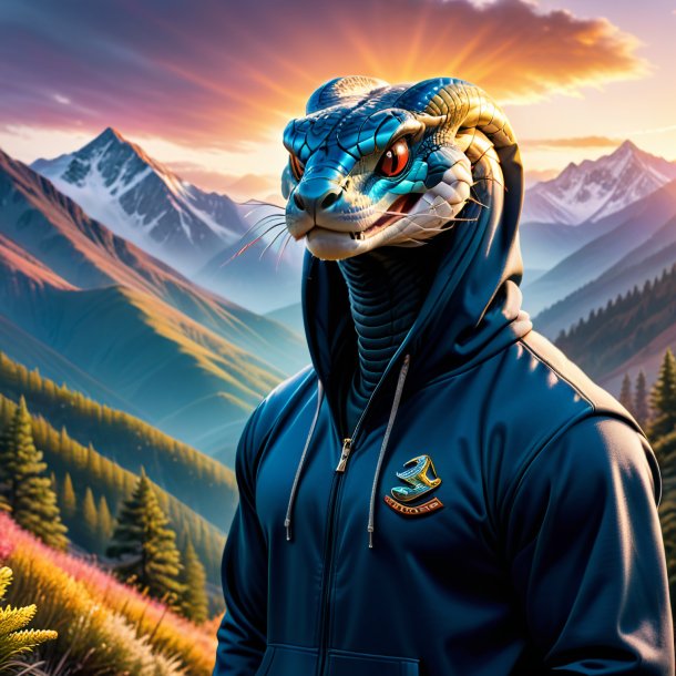 Image of a cobra in a hoodie in the mountains