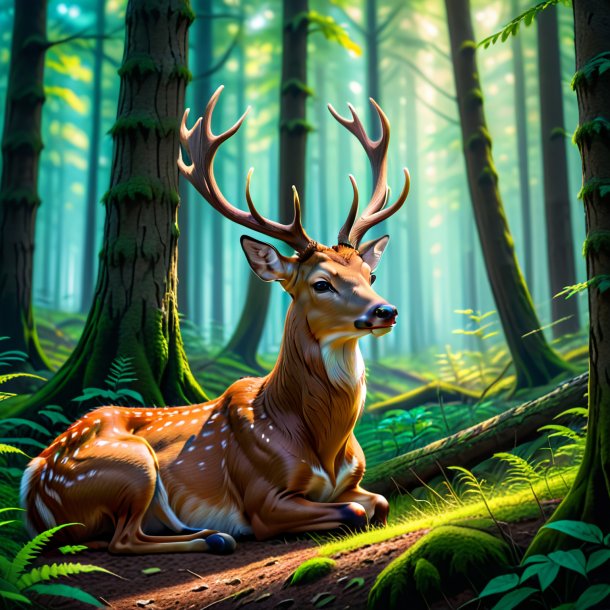 Pic of a resting of a deer in the forest