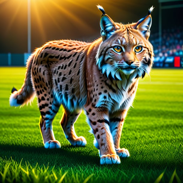 Image of a lynx in a shoes on the field