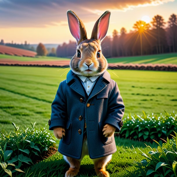 Pic of a rabbit in a coat on the field