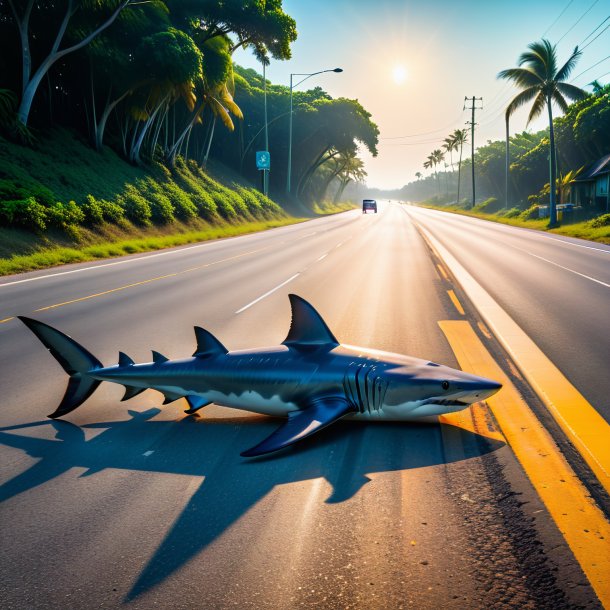 Pic d'une attente d'un requin à tête de marteau sur la route