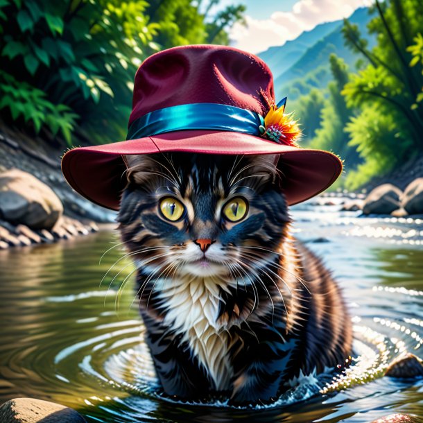 Foto de um gato em um chapéu no rio