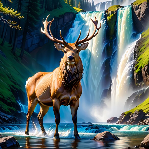 Picture of a elk in a trousers in the waterfall